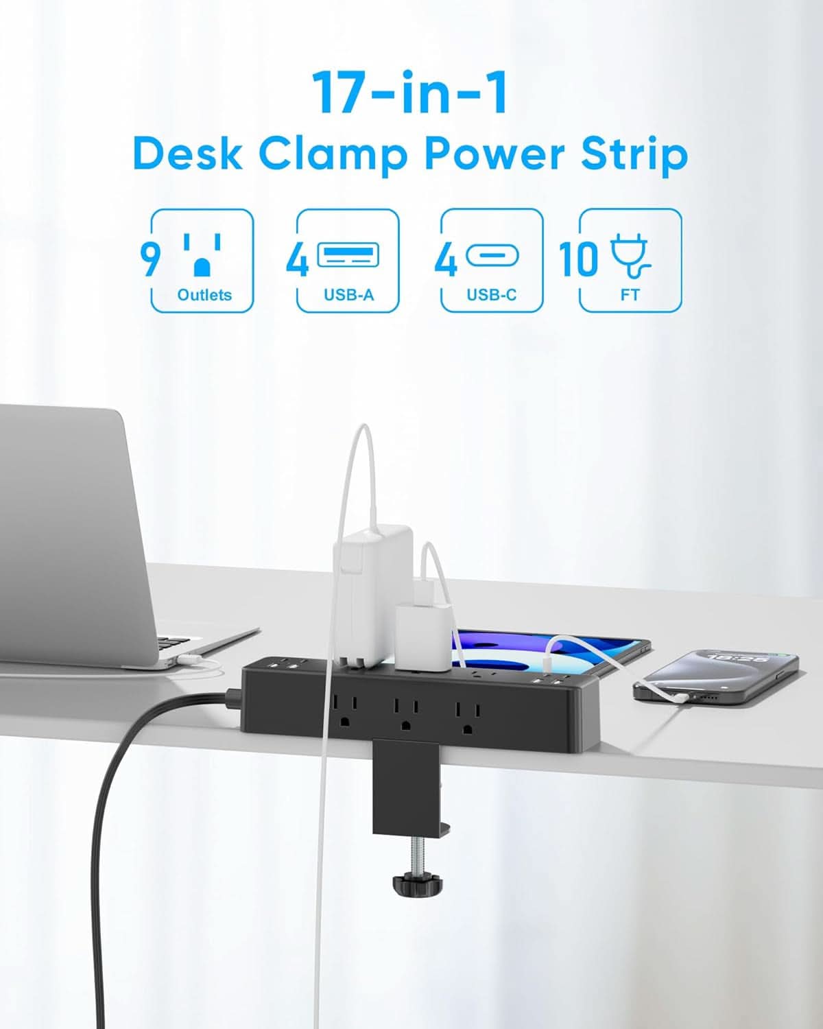 Desk Clamp Power Strip With 17-in-1 Hub And 40W Fast Charge-1