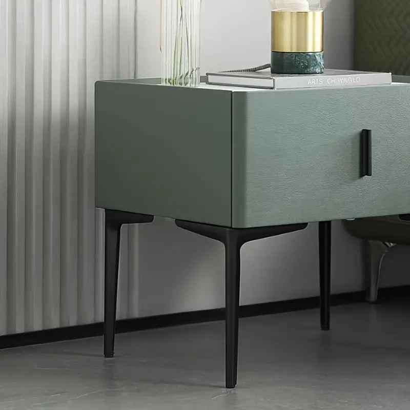 NNETM Black Metal Legs & Handles Bedside Table-4