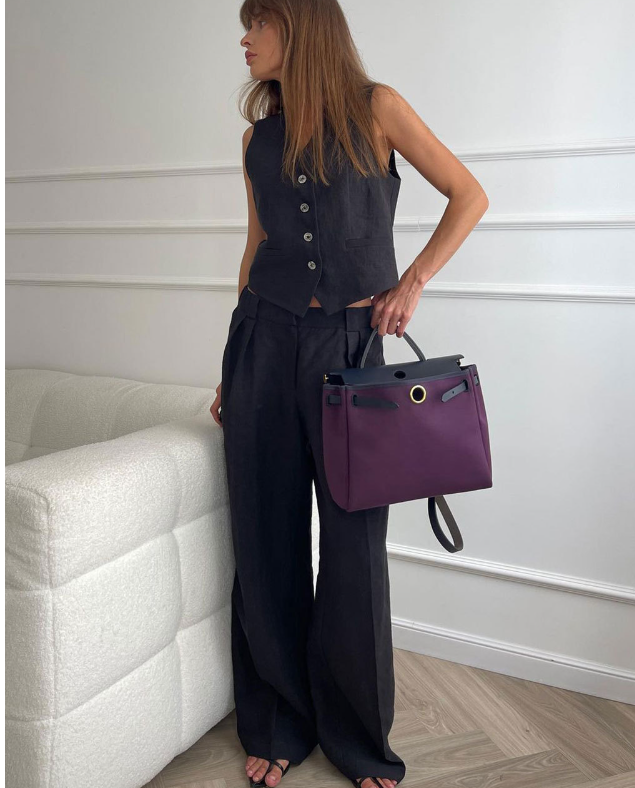 Athena Tailored Linen Set with Sleeveless Vest (One Set)
