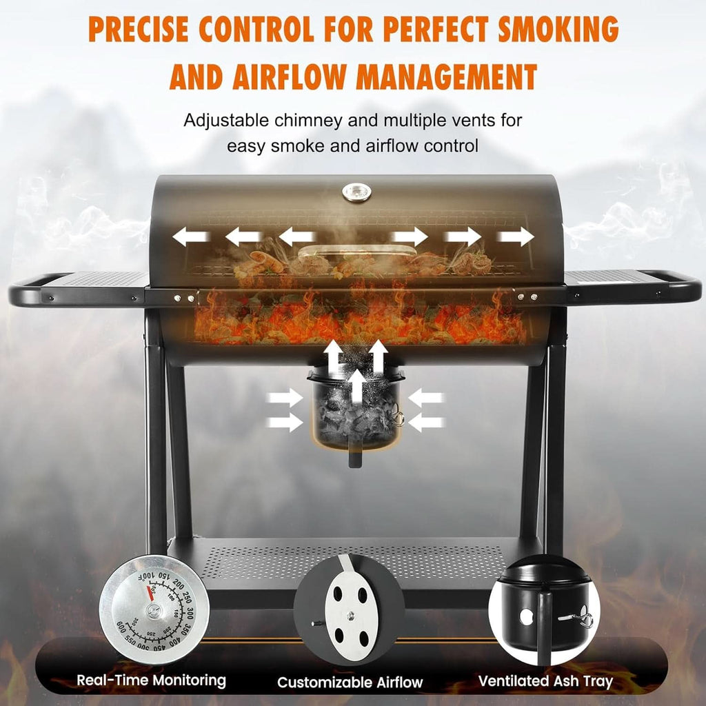 Charcoal Barrel Grill Featuring Extra Wide Side Tables-2