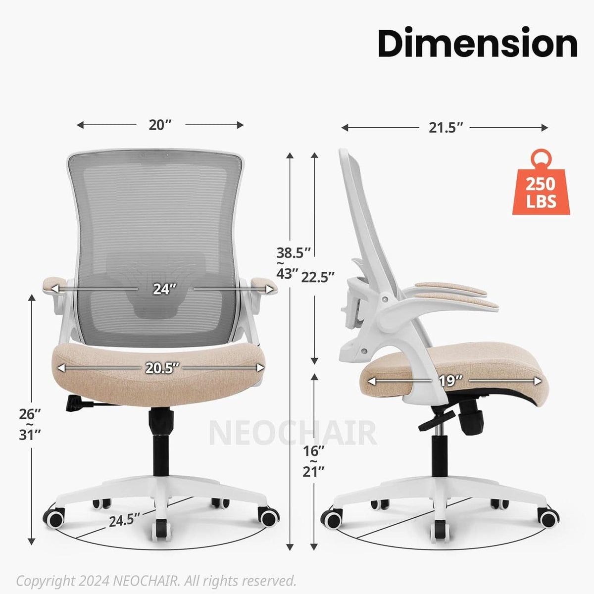 Beige High Back Mesh Office Chair With Adjustable Height And Ergonomic Design-1