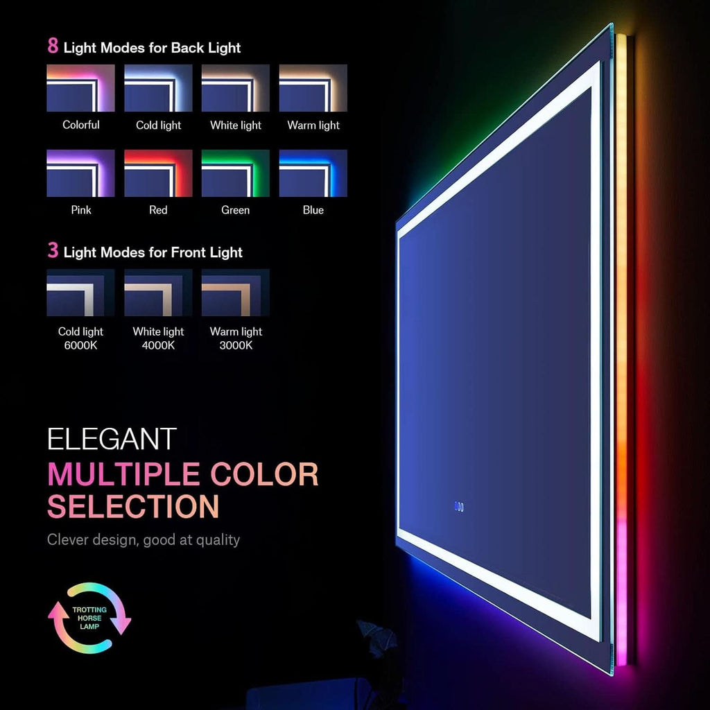 60x30 Inch RGB Dimmable LED Vanity Mirror Anti Fog Back lit-2