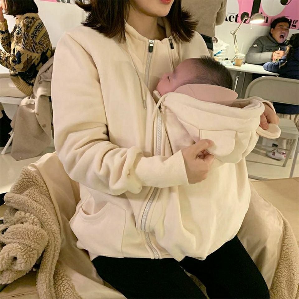 Kangaroo Mother Baby Plush Nursing Sweater Coat