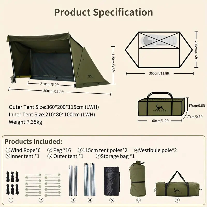 NNETM All-Season Hexagonal Camping Tent for 1-2 Persons - Army Green-1