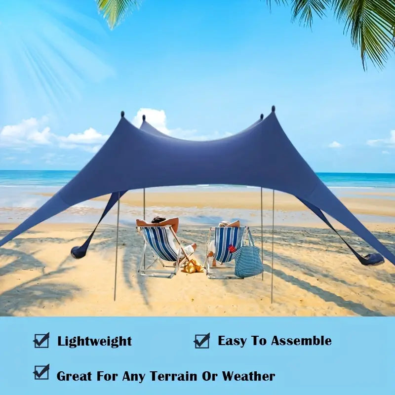 NNETM Extra Large Beach Tent Sun Shelter with UPF50+ Protection, Stability Poles, and Ground Pegs - Blue (Includes 4 Poles)-2