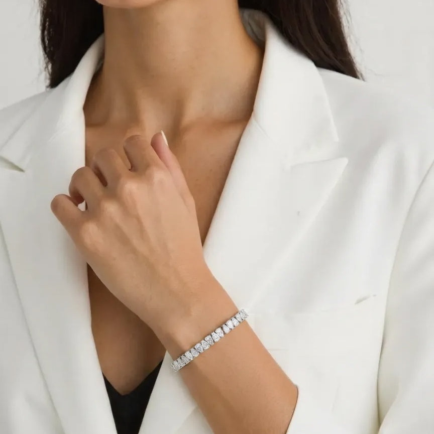 AGI Certified 16.00 CTW Pear Shaped Lab Grown Diamond Tennis Bracelet - 14kt White Gold-1