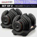 NNEDPE 2x 40kg Powertrain Adjustable Dumbbells Home Gym Set-0
