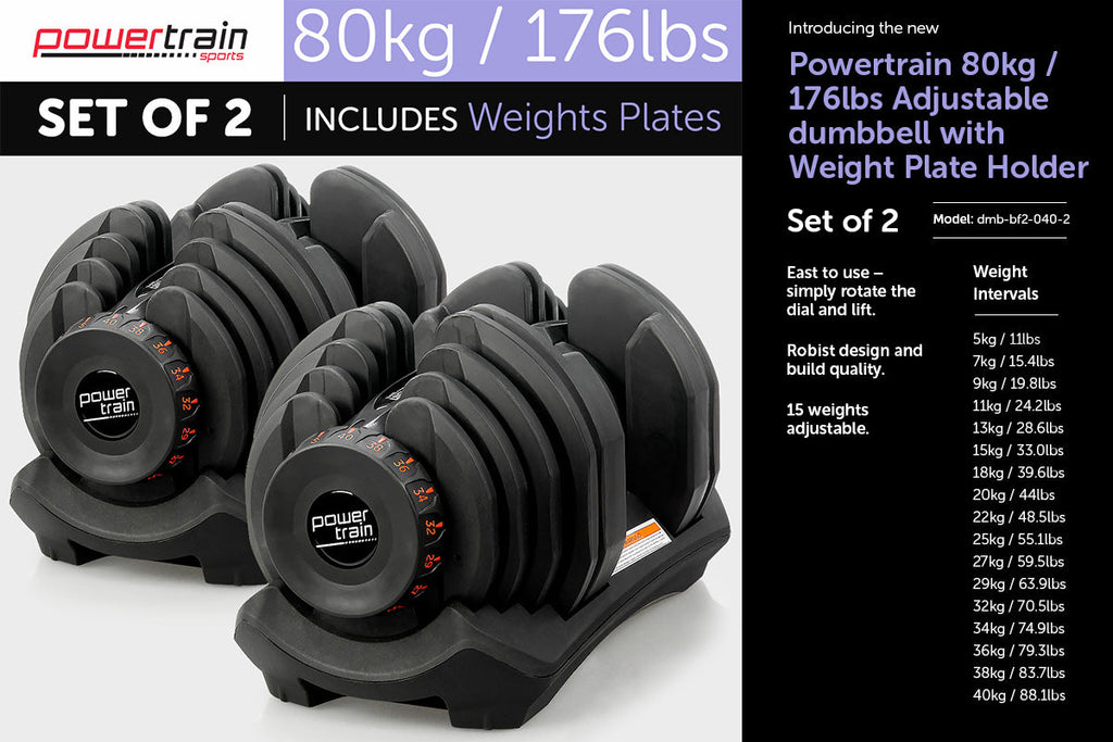 NNEDPE 2x 40kg Powertrain Adjustable Dumbbells Home Gym Set-1