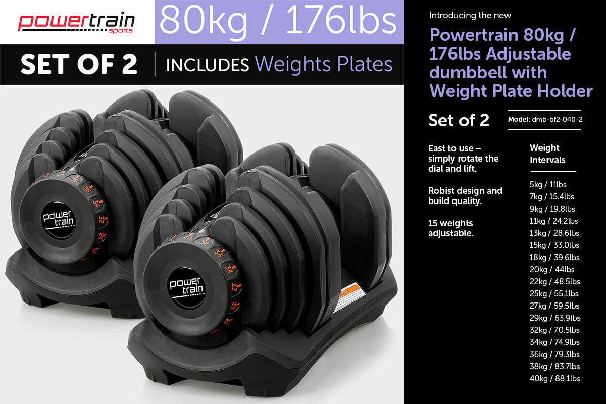 NNEDPE 2x 40kg Powertrain Adjustable Dumbbells Home Gym Set-1