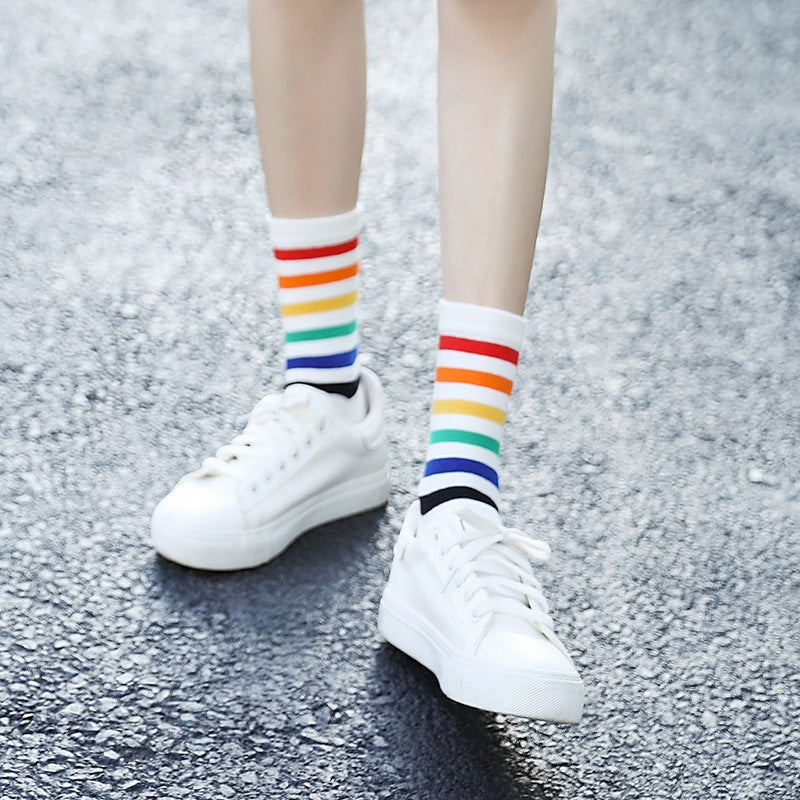 Mid-Calf Striped Rainbow Socks