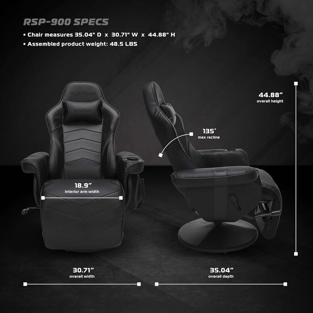 900 Gaming Recliner Black With Adjustable Leg Rest Cupholder-2