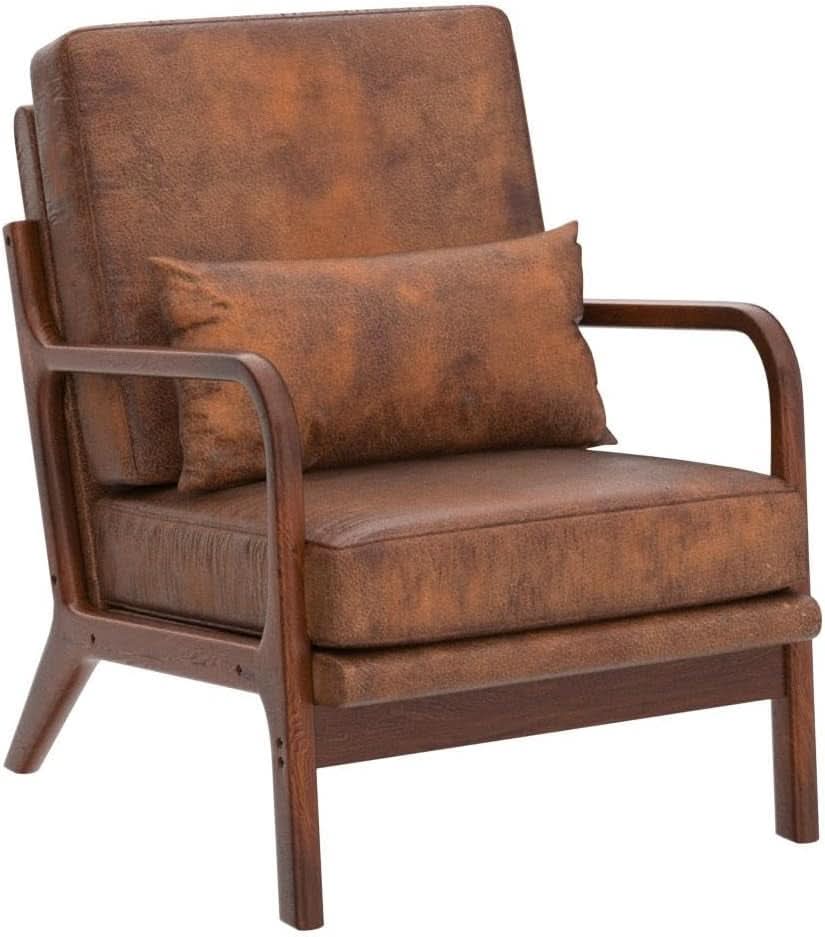 Brown Microfiber Midcentury Modern Accent Chair Set-4