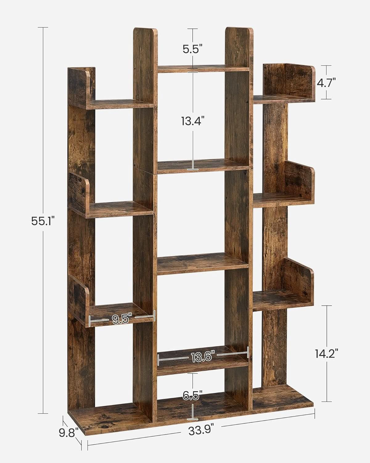 Tree Shaped Bookcase Rustic Brown Tall With 13 Shelves-2
