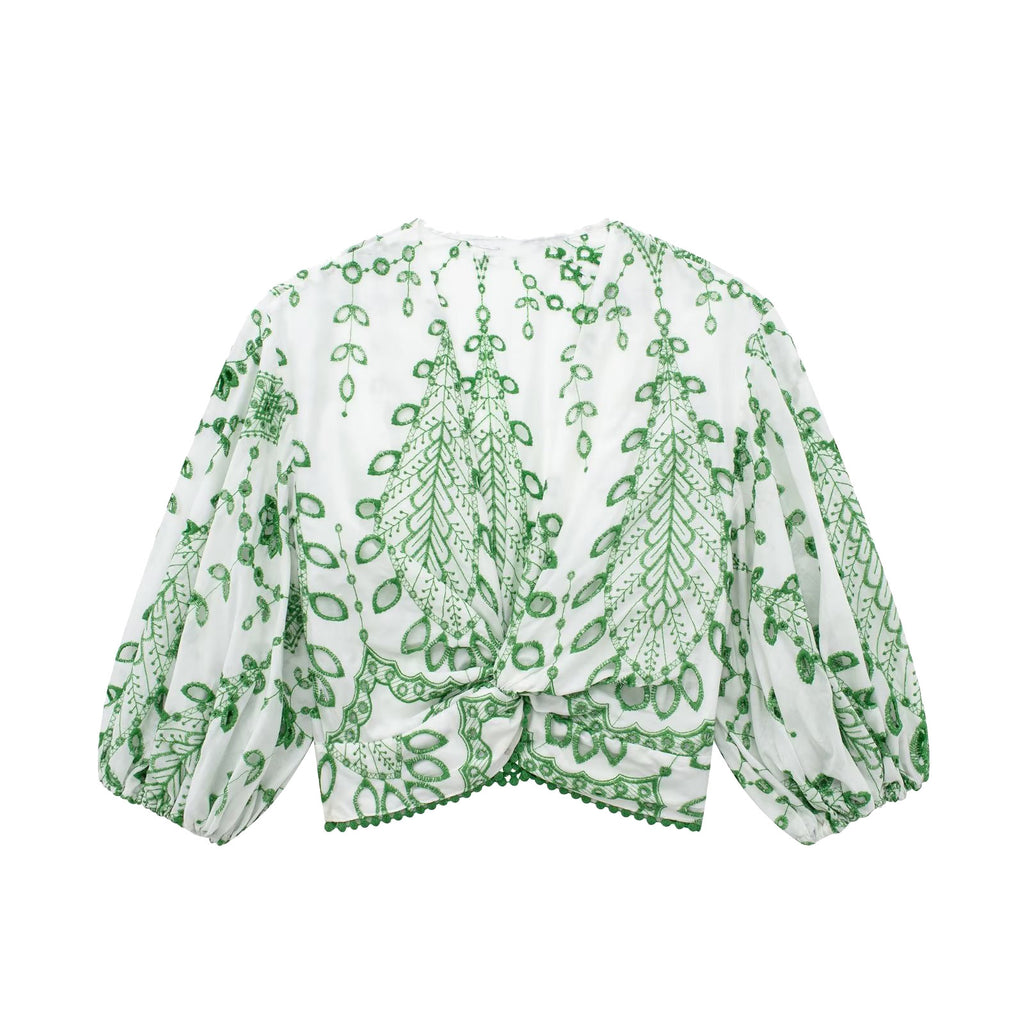 Embroidered V-Neck Crop Top and High-Waist Shorts