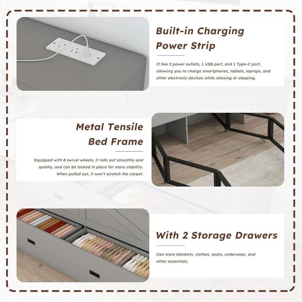57 Inch Murphy Bed With Integrated Storage Solution
