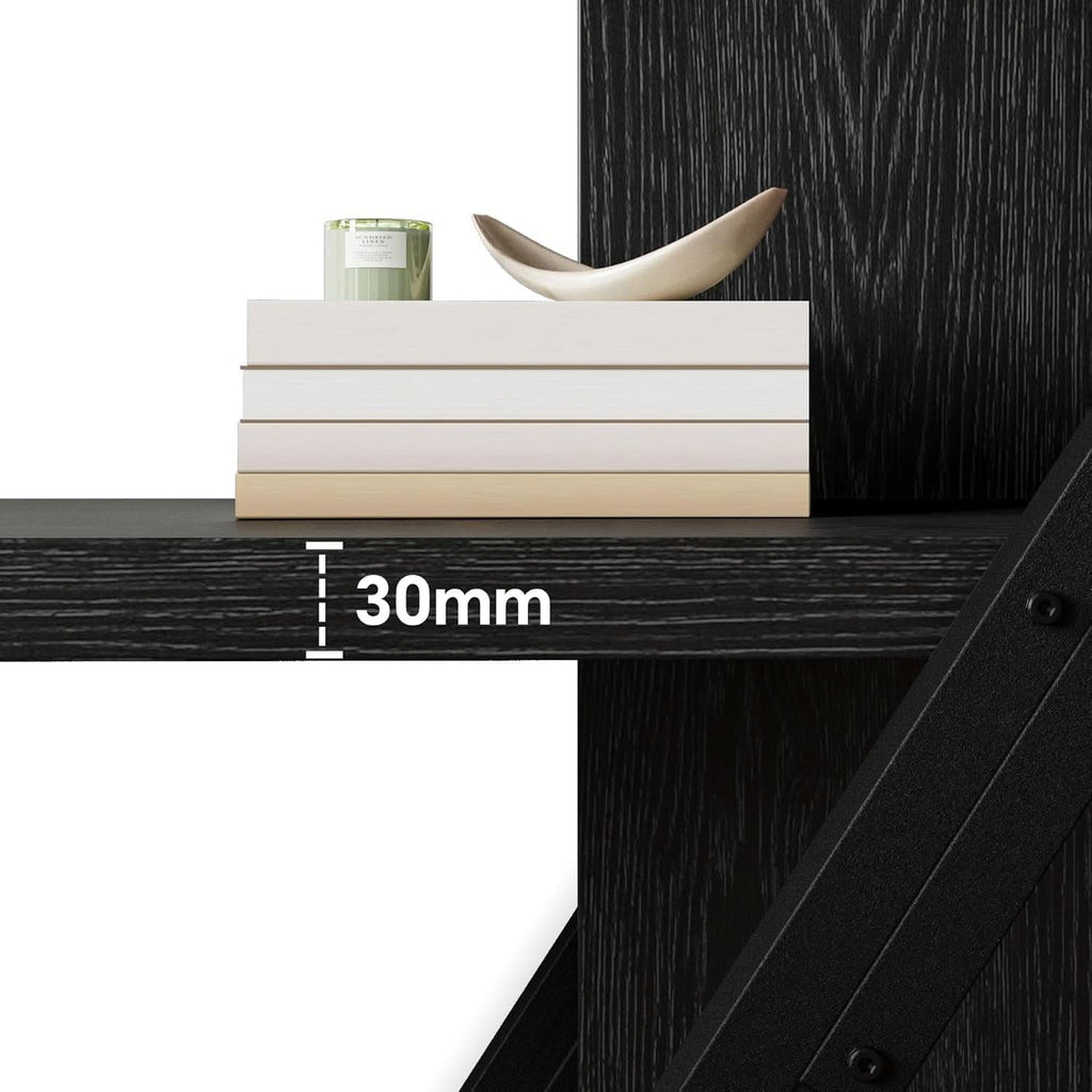 Industrial Book shelf Five Tier Solid Oak Wood Metal-3