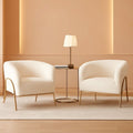 Ivory Boucle Accent Chairs Set Of 2 With Gold Legs-0