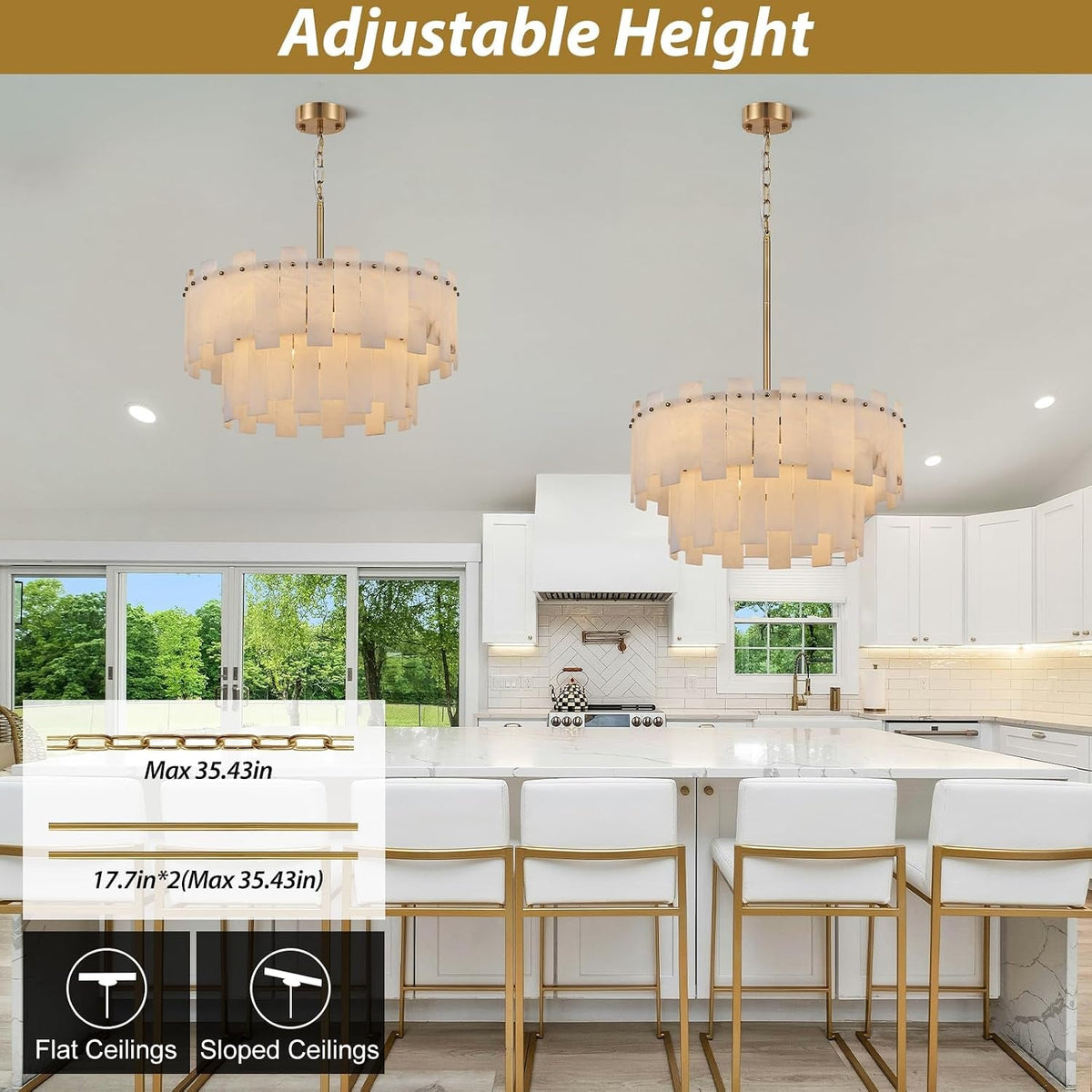 Spanish Gold Alabaster Chandelier 24 Inch Lighting