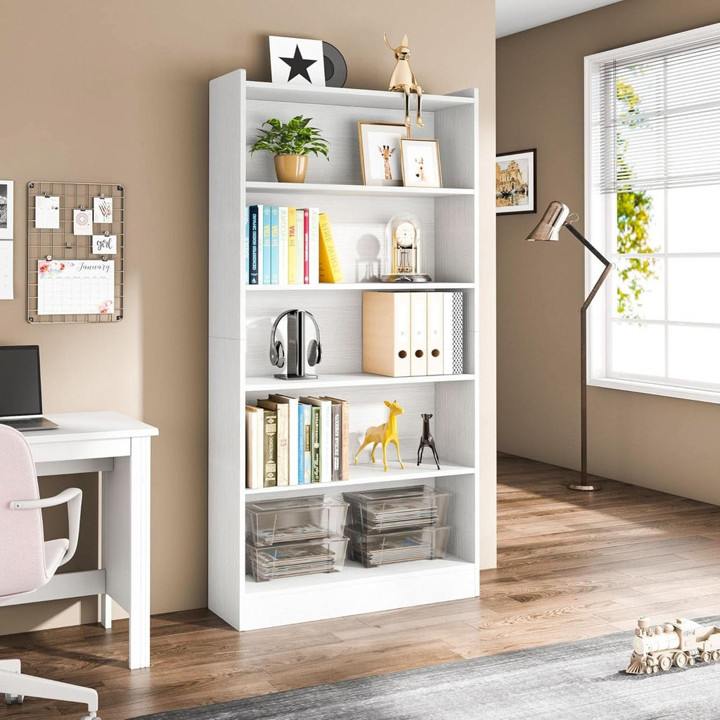 Tall White Six Tier Bookcase 72 Inches Contemporary Wood-2