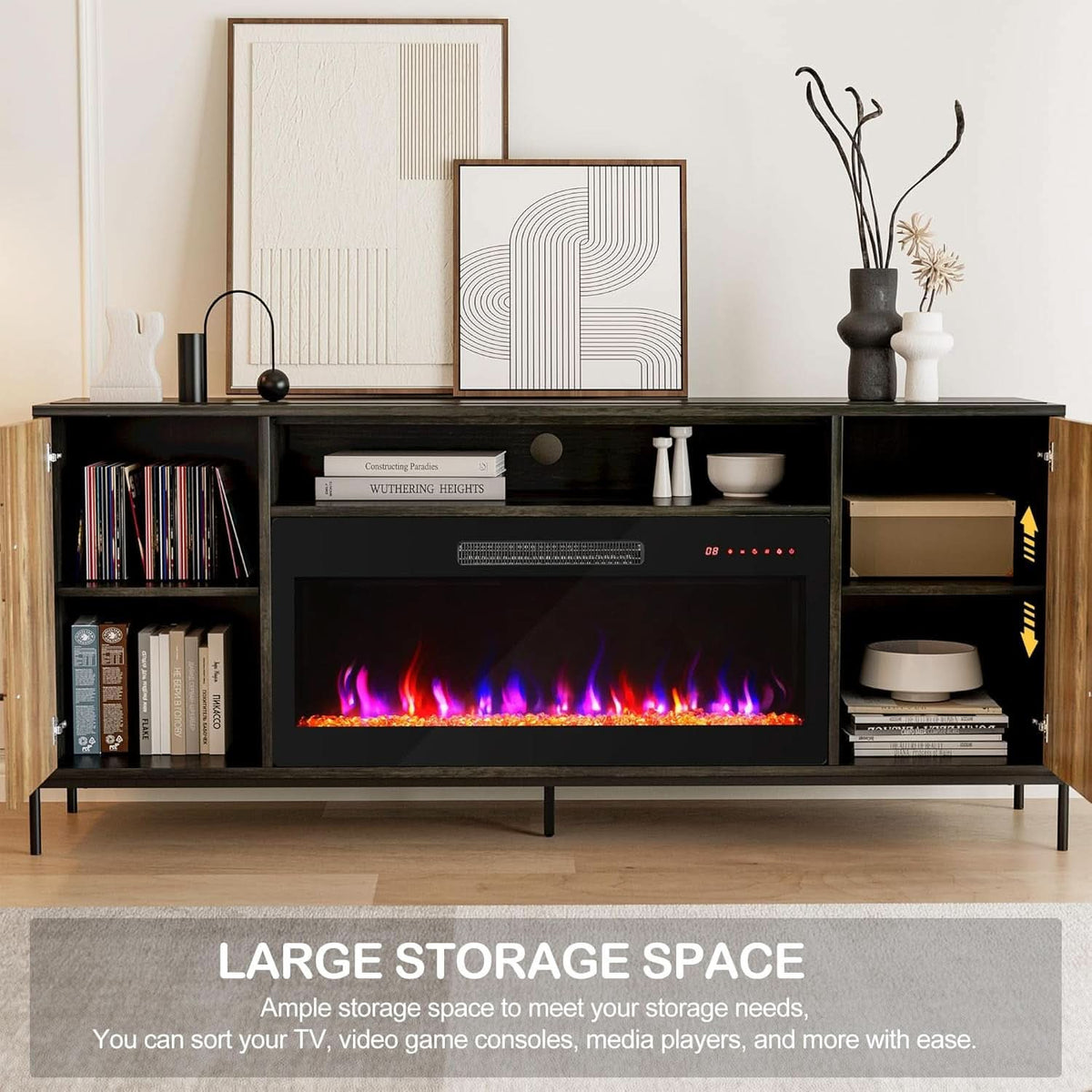68 Inch TV Stand With 36 Inch Electric Fireplace Heater-3