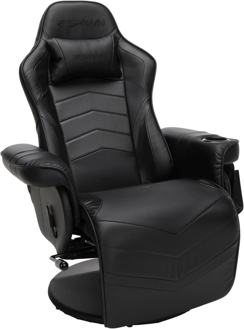 900 Gaming Recliner Black With Adjustable Leg Rest Cupholder-1