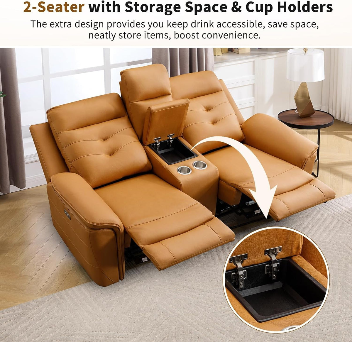 Bright Yellow Power Recliner Sofa Set Charging Port