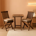 Eucalyptus Wood 3 Piece Foldable Bistro Set Beige Cushions-0
