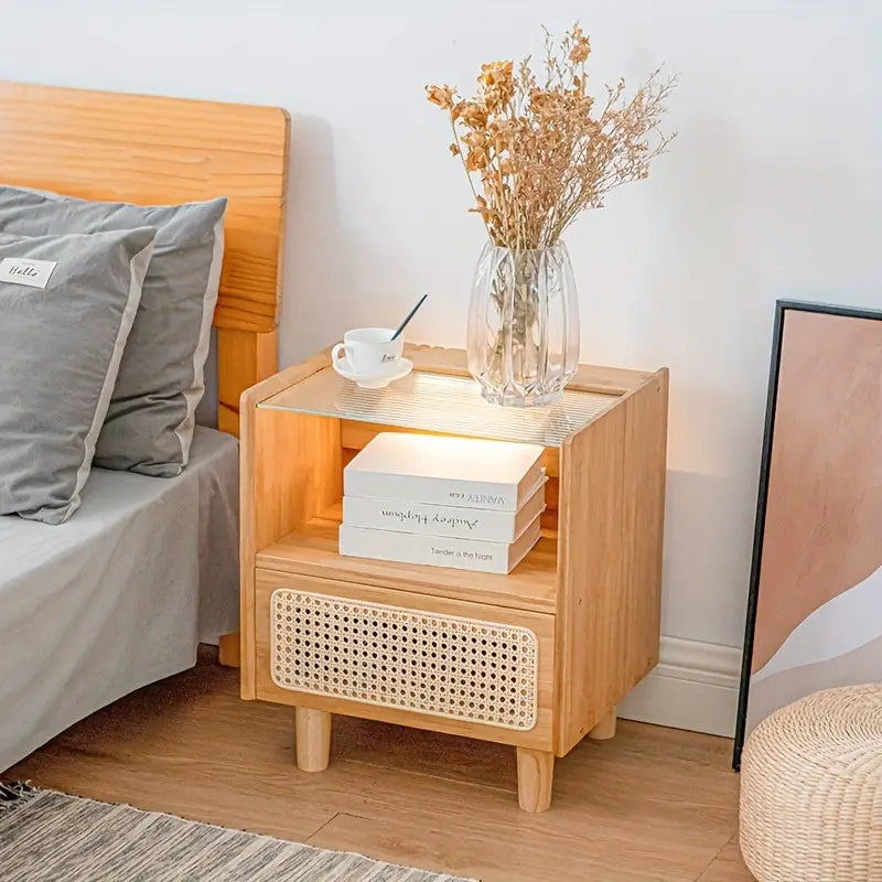 NNETM Modern Minimalist Bedside Table w/ Storage - Bamboo-4