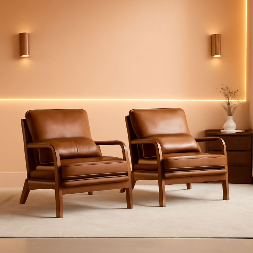 Brown Microfiber Midcentury Modern Accent Chair Set-0