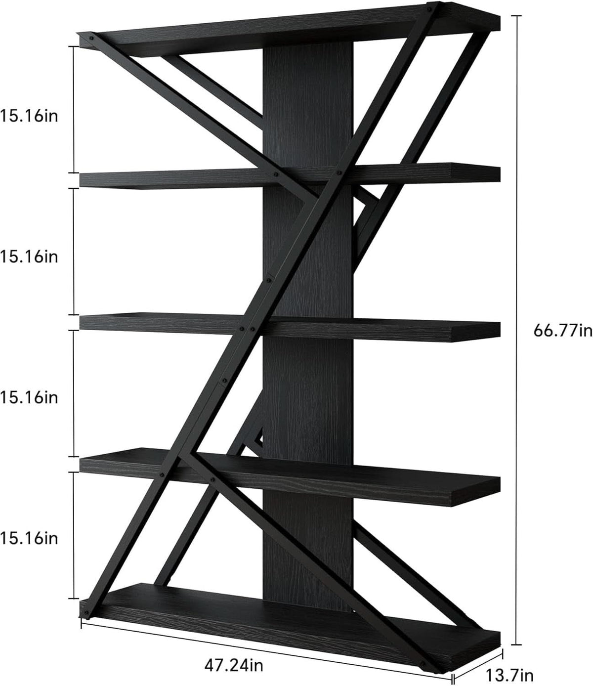 Industrial Book shelf Five Tier Solid Oak Wood Metal-1