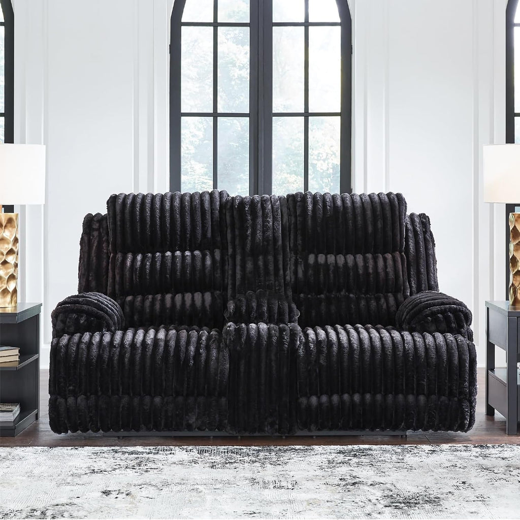 Black Contemporary Reclining Loveseat With USB Charging