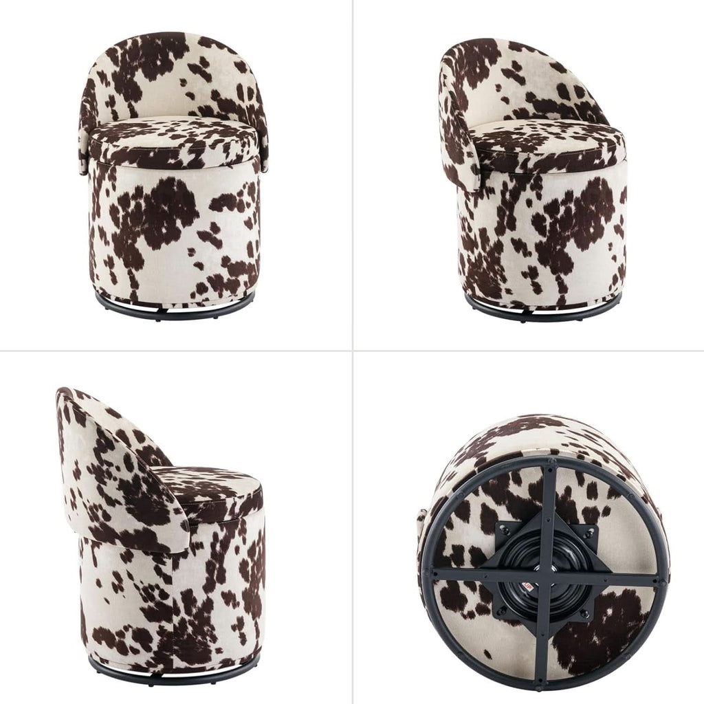 Milk Cow Velvet Upholstered Vanity Chair Storage Swivel-2