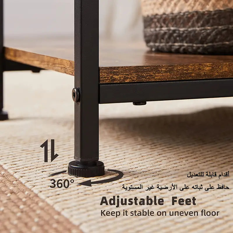 NNETM Brown Rectangular Living Room Entryway Table with Shelf and Two Drawers-3