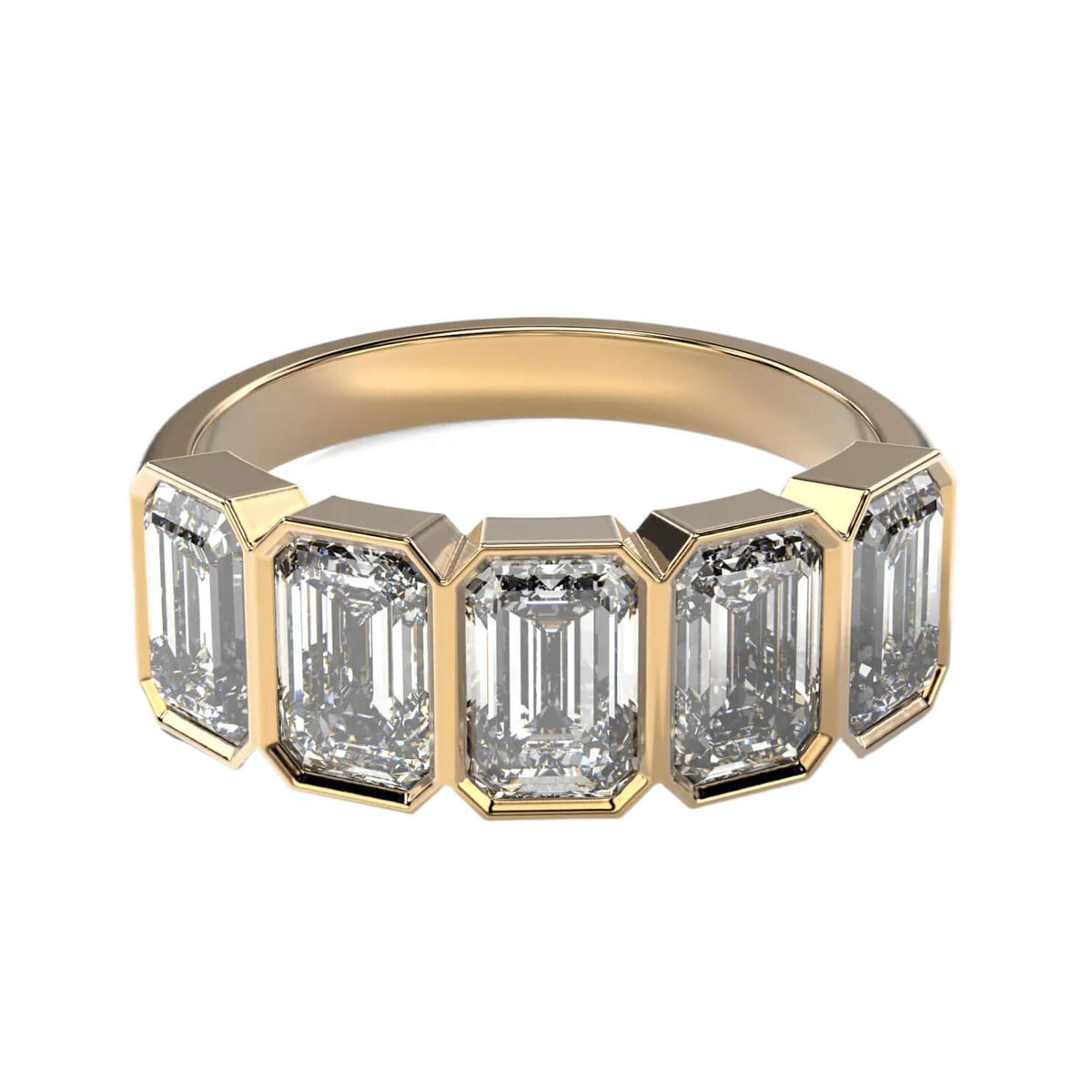 AGI Certified 3.50 CTW Emerald Cut Five Stone Bezel Set Lab Grown Diamond Band 14k Gold-0