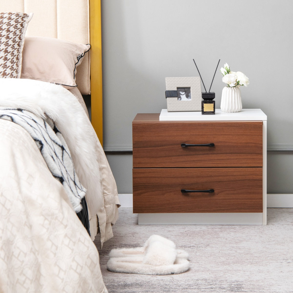 NNECW Modern Nightstand with 2 Storage Drawers for Bedroom-0