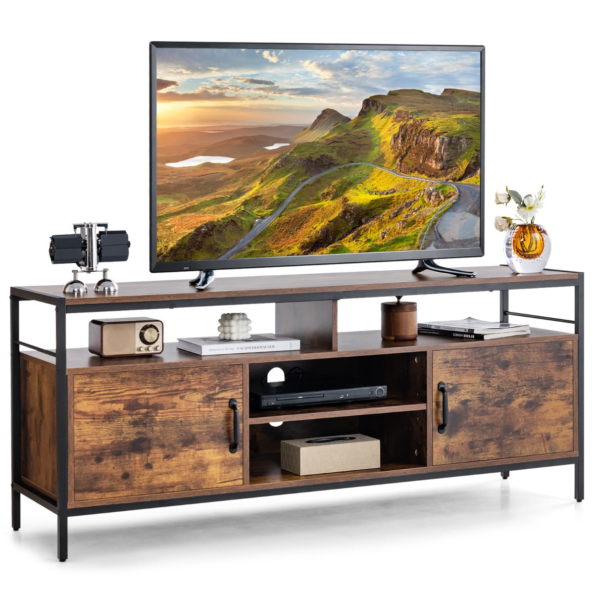 NNECW Home TV Cabinet with Storage Side Cabinets & Adjustable Shelf-1