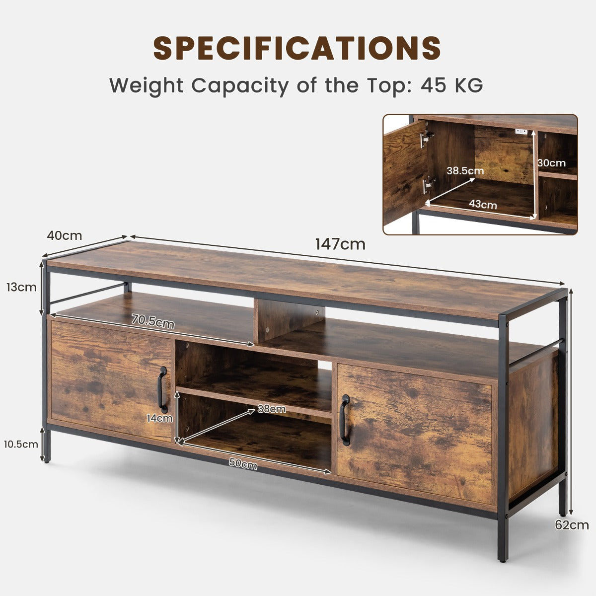 NNECW Home TV Cabinet with Storage Side Cabinets & Adjustable Shelf-3