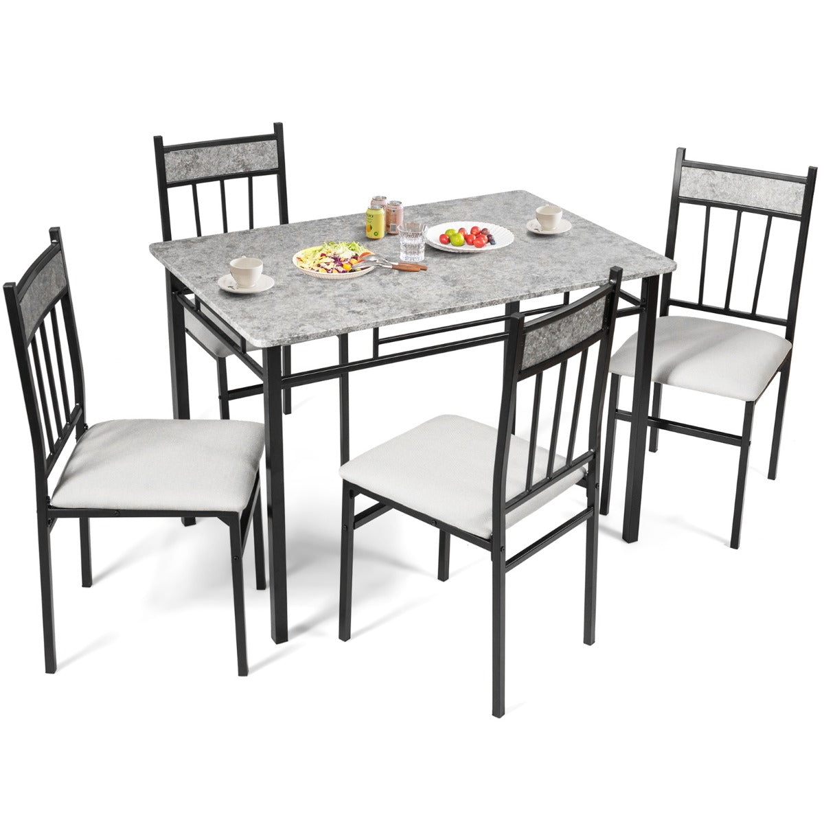 NNECW 5-Piece Dining Table Set with 4 High Back Chairs & 1 Rectangular Table-1