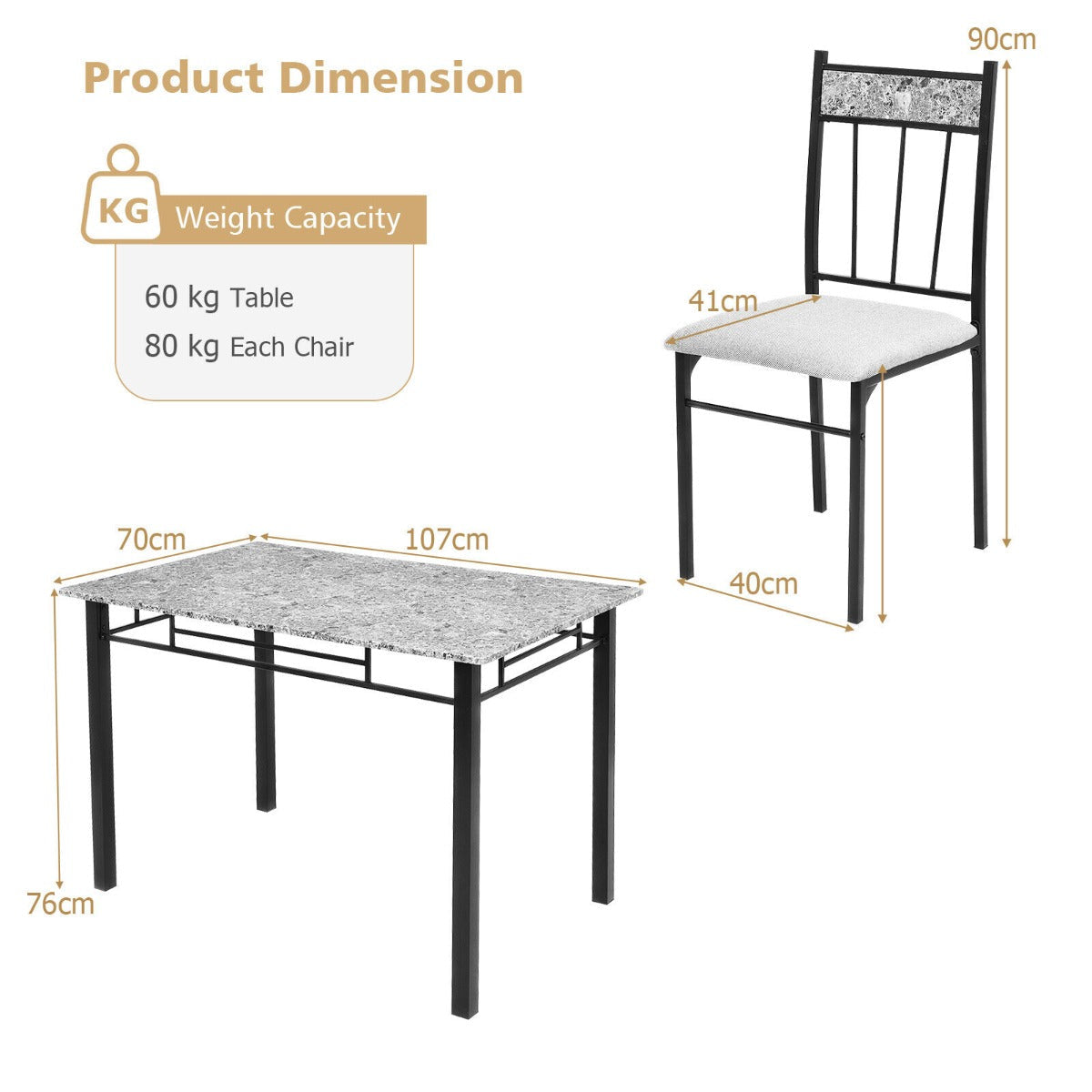 NNECW 5-Piece Dining Table Set with 4 High Back Chairs & 1 Rectangular Table-3