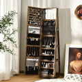 NNECW Full Length Mirrored Jewellery Cabinet Rotates 360° with Open Display Shelves-Coffee-0
