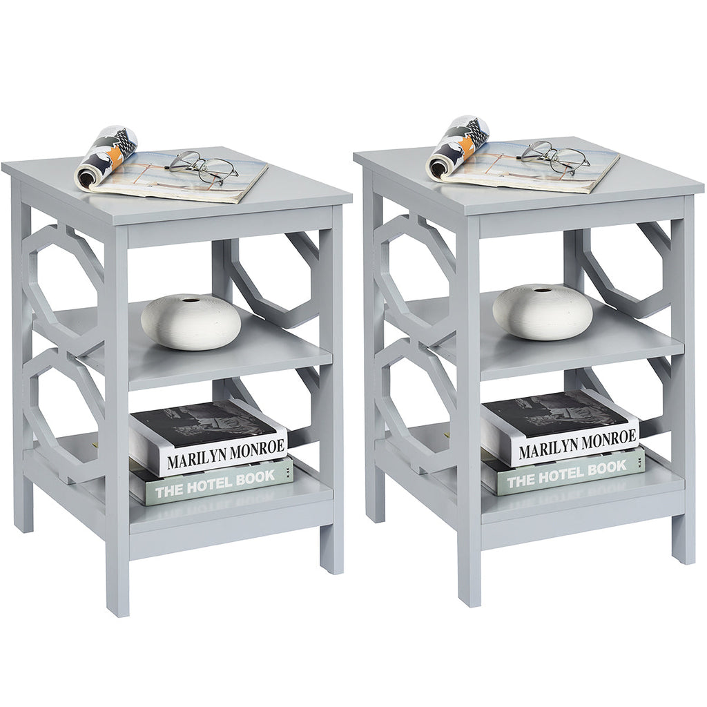 NNECW Set of 2 Side Table with Stable Structure for Bedroom/Living Room-Grey-1