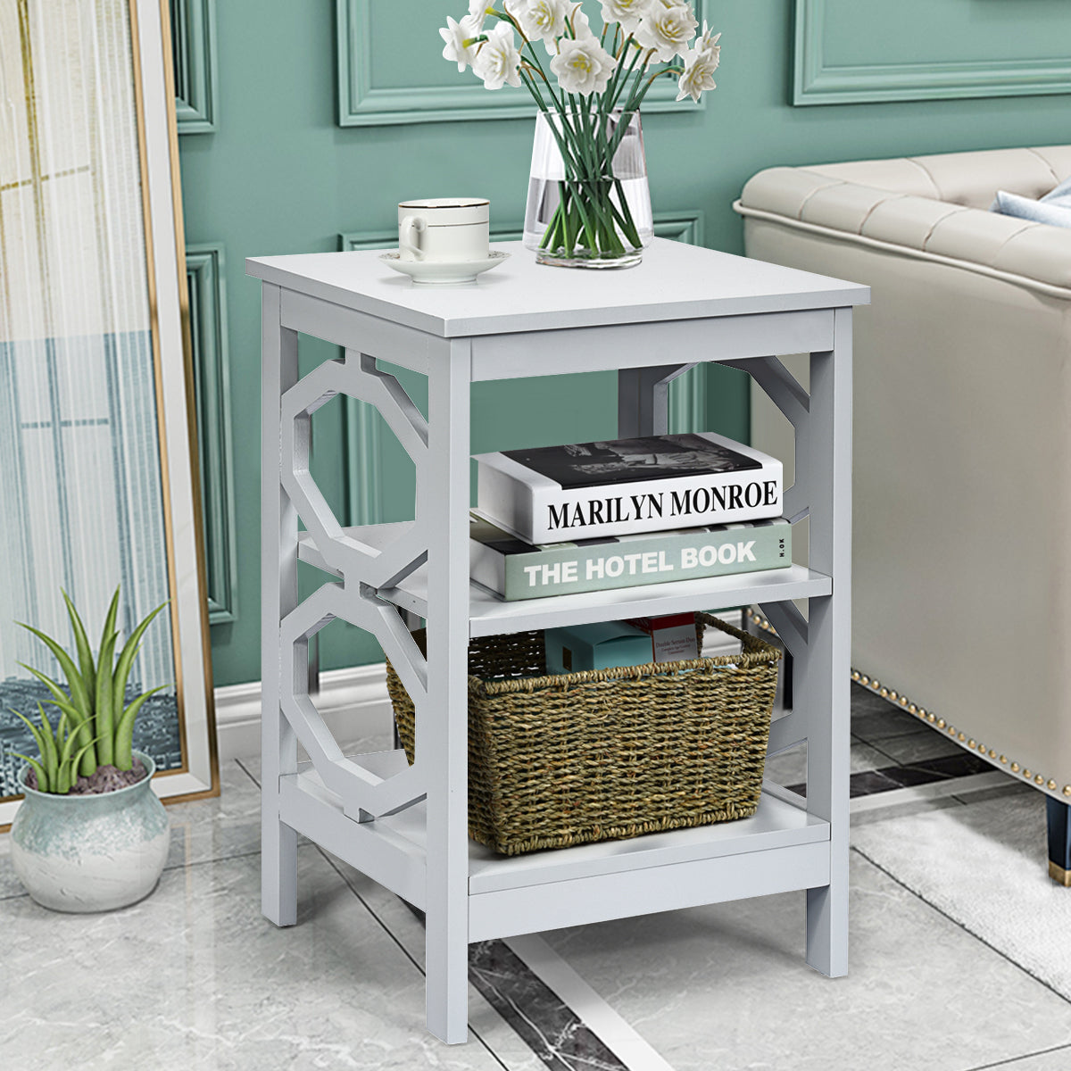 NNECW Set of 2 Side Table with Stable Structure for Bedroom/Living Room-Grey-4