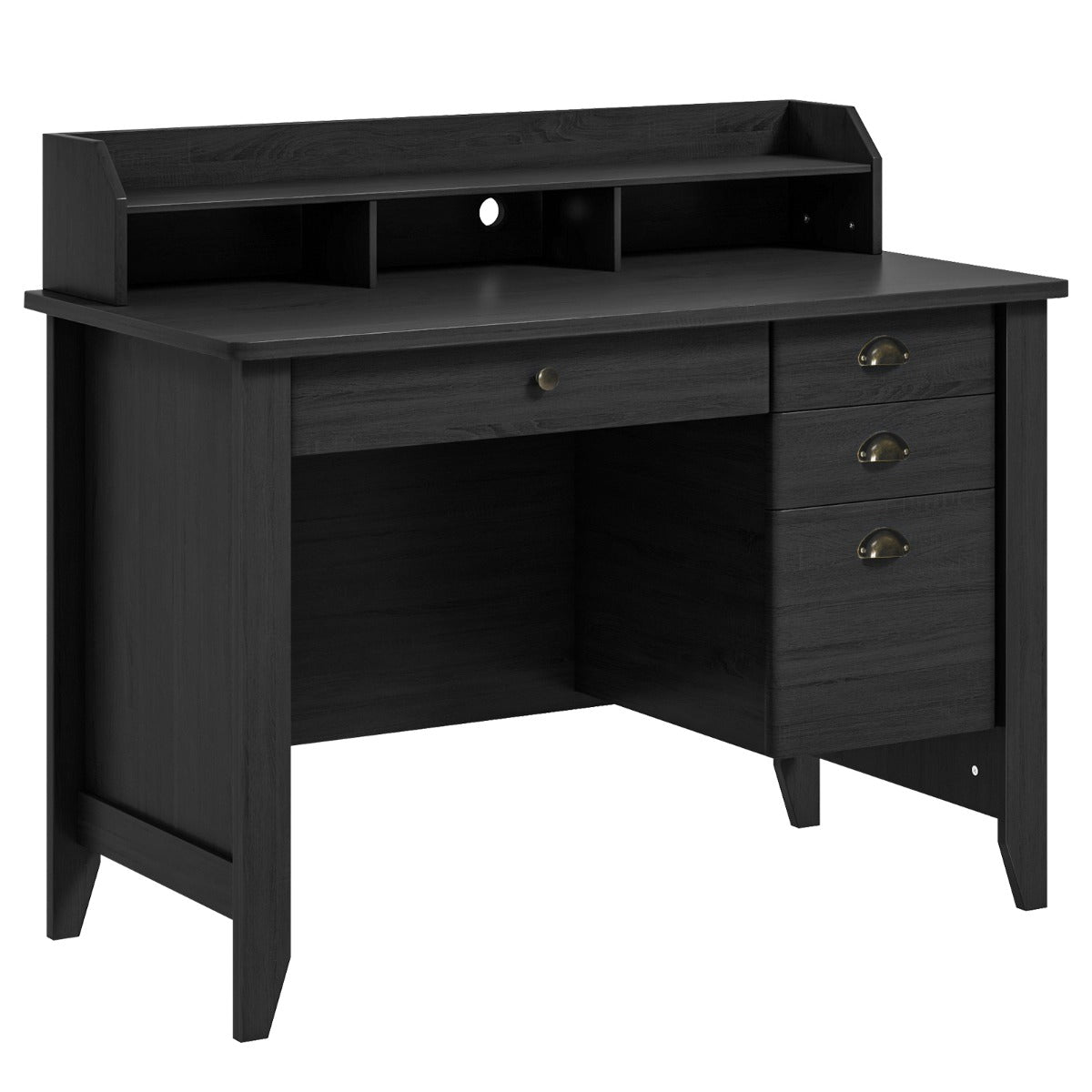 NNECW 120 CM Computer Desk with 4 Storage Drawers &amp;amp; Hutch for Home Office-Black-1