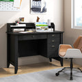 NNECW 120 CM Computer Desk with 4 Storage Drawers &amp;amp; Hutch for Home Office-Black-0