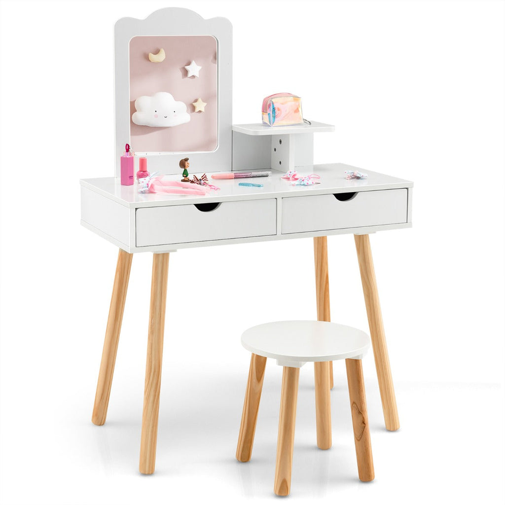 NNECW 2-in-1 Kids' Vanity Set with 1 Rectangular Mirror & 2 Large Drawers-1