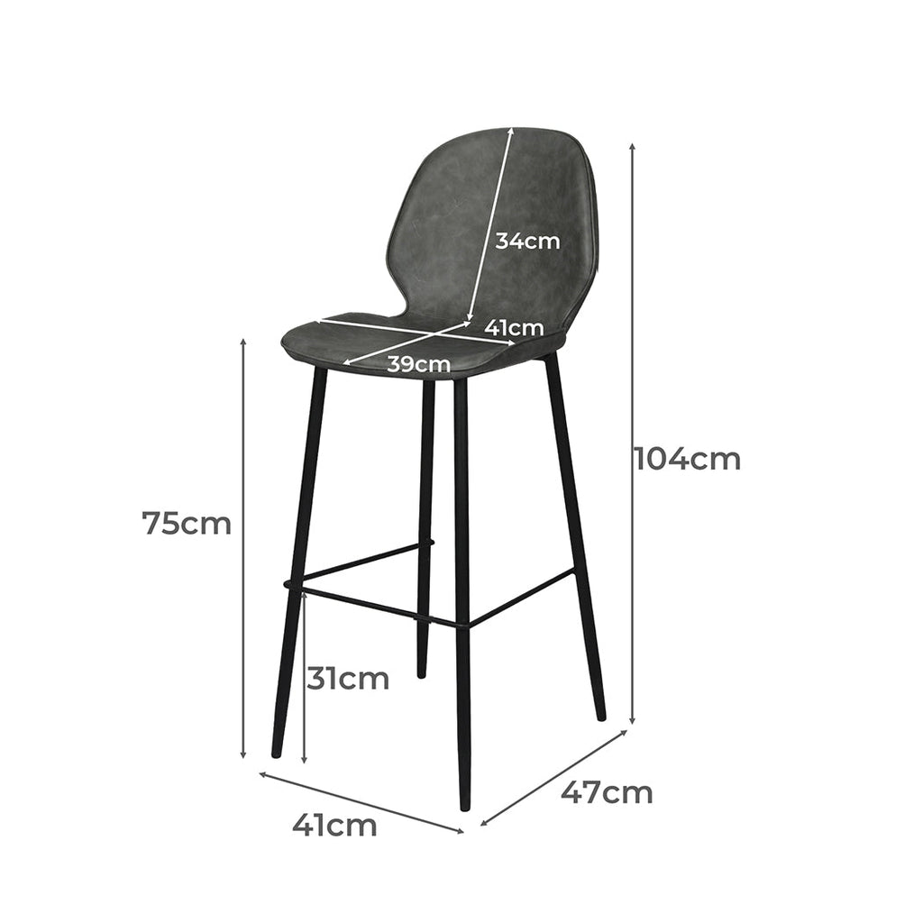 NNEIDS Levede 2x Bar Stool Barstools Counter Grey-1