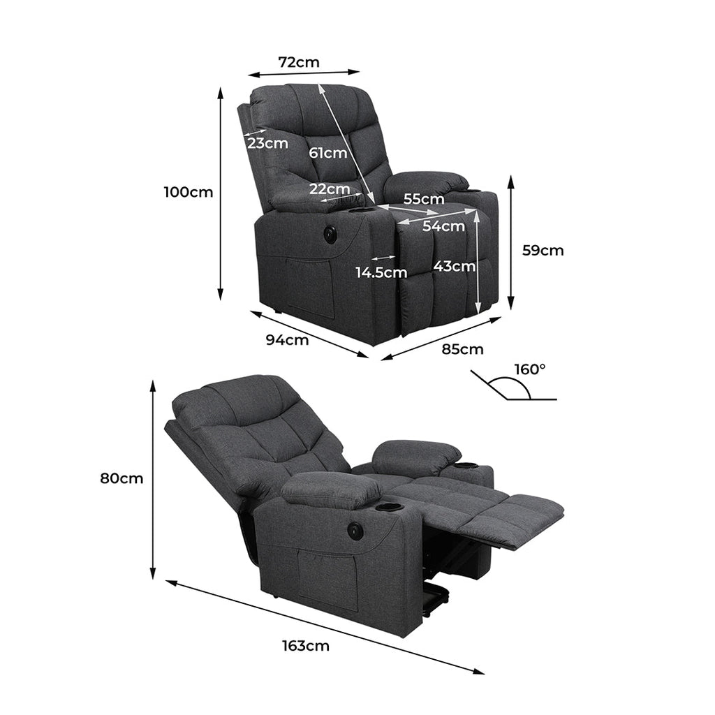 NNEIDS Levede Recliner Chair Electric Lift Grey-1