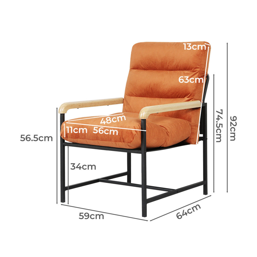 NNEIDS Levede Metal Framed Lounge Chair Velvet in Orange-1
