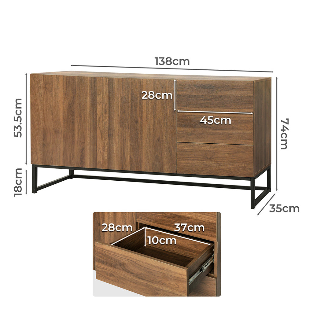 NNEIDS Levede Buffet Sideboard Storage Cabinet Walnut-1