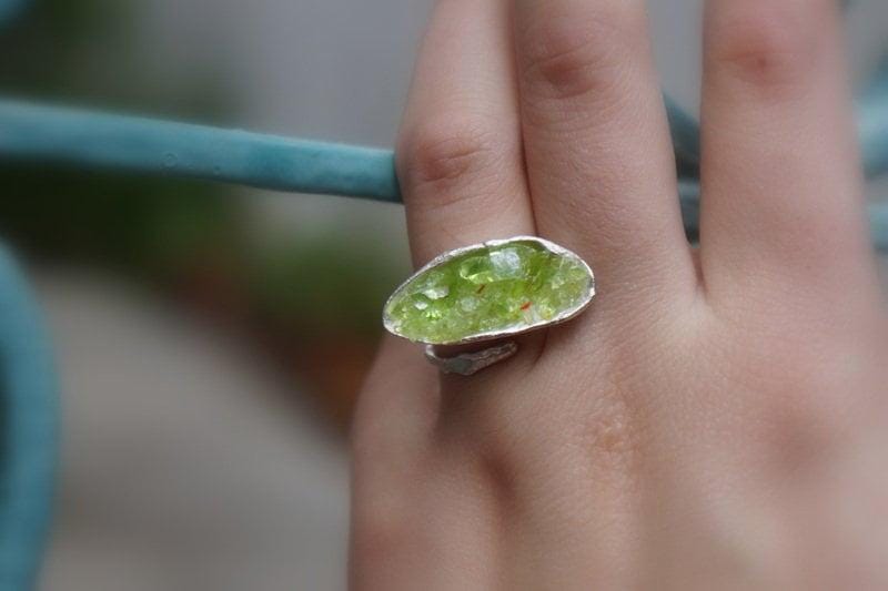 Murano Glass Silver Statement Ring, Handmade Statement Jewelry, Organic Nature Band, Gift for Balance & Connection, Sterling Silver 925-4